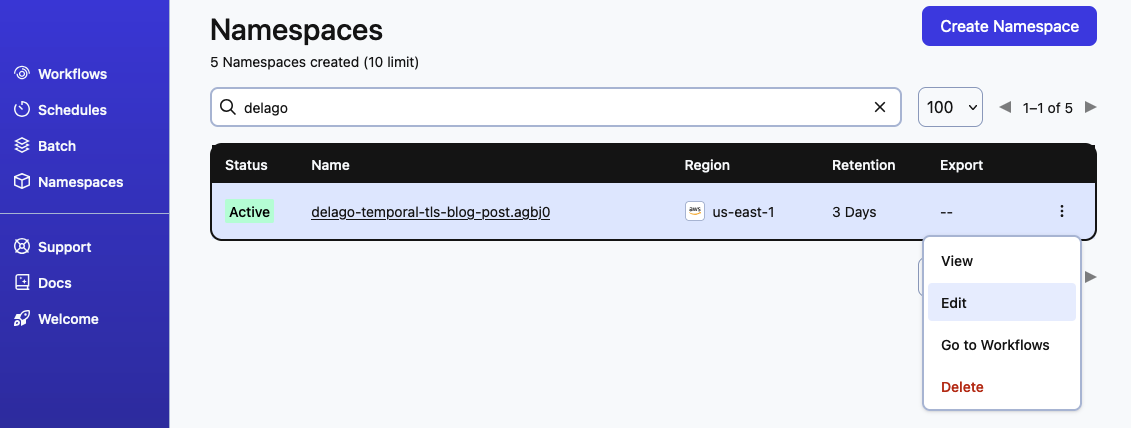 Temporal namespace selection